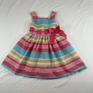 Bonnie Baby Toddler Girls Colorful Striped Sleeveless Tiered Bow Dress 18M